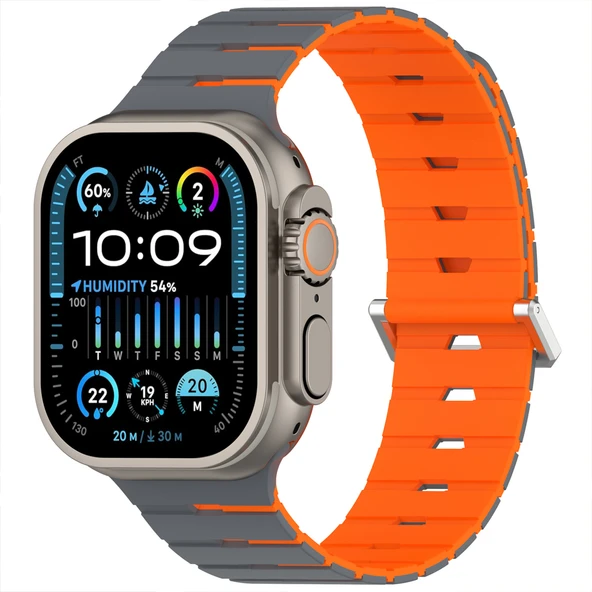 iWatch Ultra 1 2 3 49mm Ventra Spor Silikon Kordon Çift Renk Metal Tokalı  Koyu Gri ürün görseli 1