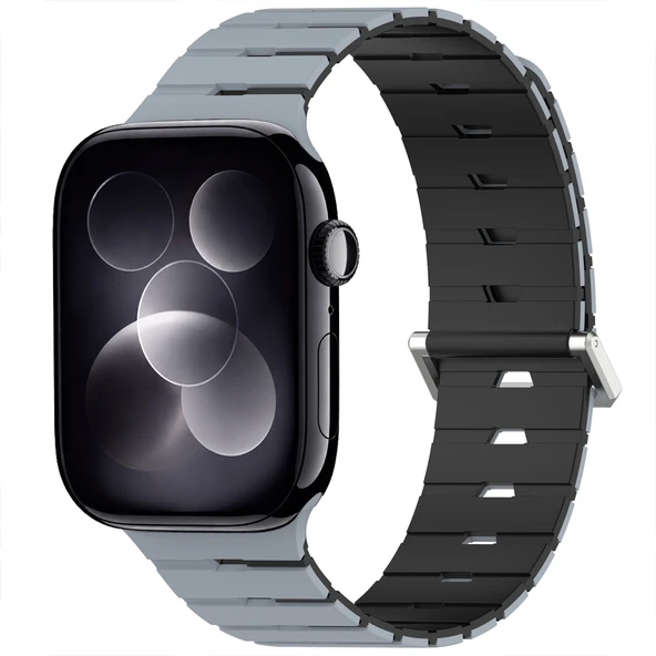 iWatch 7 8 9 10 11 Series 42/44/45/46mm Ventra Spor Silikon Kordon Çift Renk Metal Tokalı  Gri ürün görseli 1