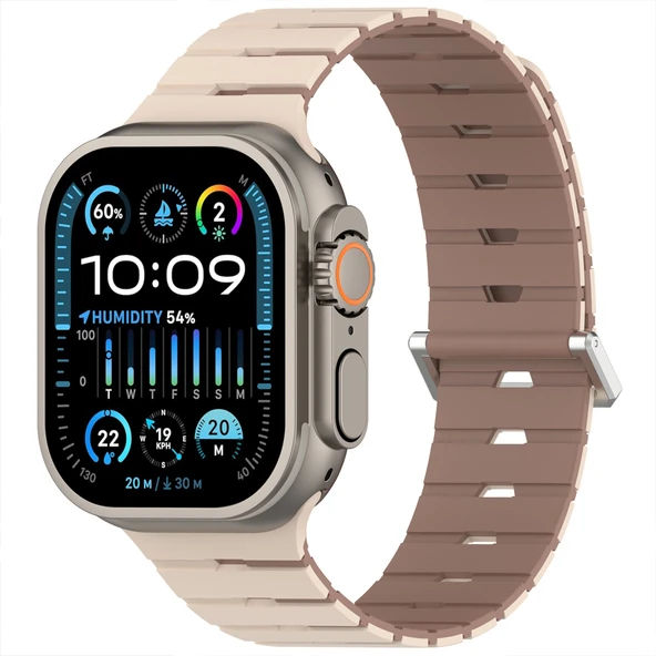 iWatch Ultra 1 2 3 49mm Ventra Spor Silikon Kordon Çift Renk Metal Tokalı  Bej ürün görseli 1