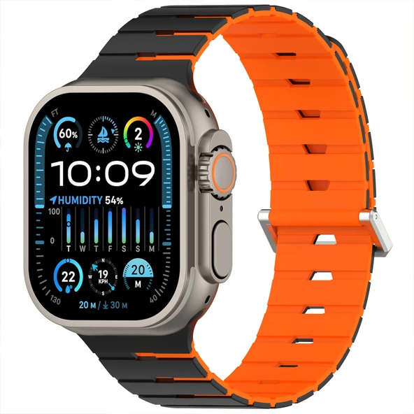 iWatch Ultra 1 2 3 49mm Ventra Spor Silikon Kordon Çift Renk Metal Tokalı  Turuncu ürün görseli 1