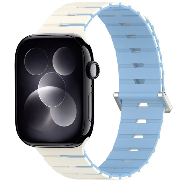 iWatch 7 8 9 10 11 Series 42/44/45/46mm Ventra Spor Silikon Kordon Çift Renk Metal Tokalı  Mavi ürün görseli 1