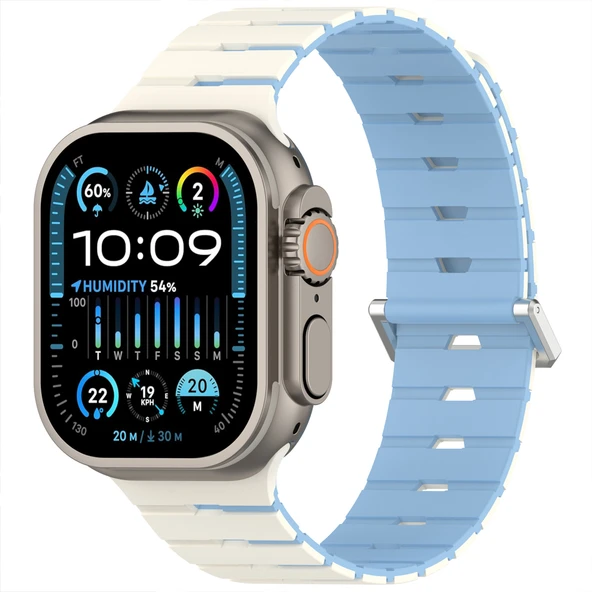 iWatch Ultra 1 2 3 49mm Ventra Spor Silikon Kordon Çift Renk Metal Tokalı  Mavi ürün görseli 1