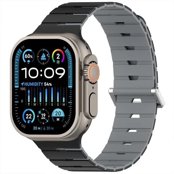 iWatch Ultra 1 2 3 49mm Ventra Spor Silikon Kordon Çift Renk Metal Tokalı  Füme ürün görseli 1