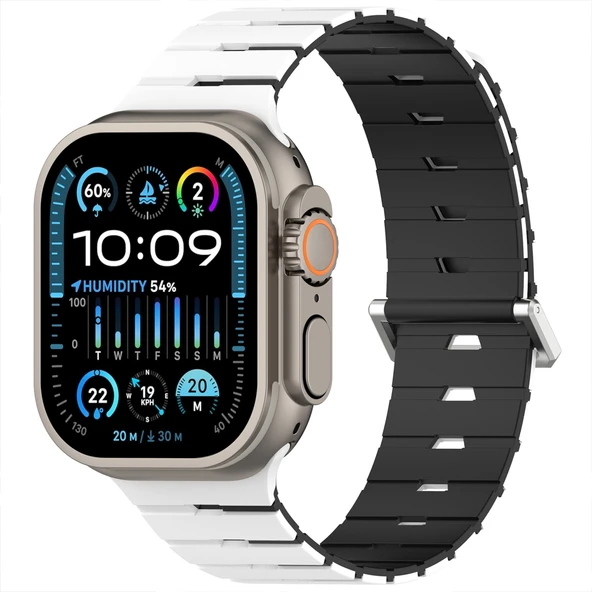 iWatch Ultra 1 2 3 49mm Ventra Spor Silikon Kordon Çift Renk Metal Tokalı  Beyaz ürün görseli 1