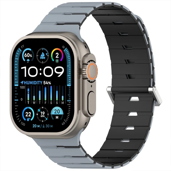 iWatch Ultra 1 2 3 49mm Ventra Spor Silikon Kordon Çift Renk Metal Tokalı  Gri ürün görseli 1