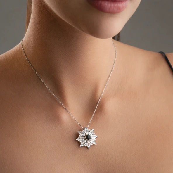 Gümüş 100 Dilde Seni Seviyorum Lotus Kadın Kolye - Resim 2