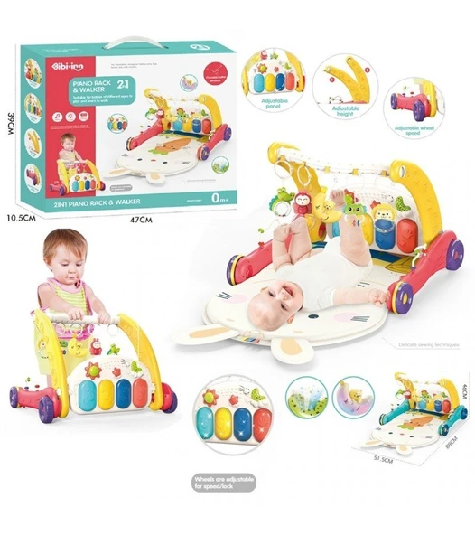 Piyanolu 2 in 1 (Kırmızı) Oyun Halısı Bebek Yürüteci ve Tavşan Desenli ürün görseli 1