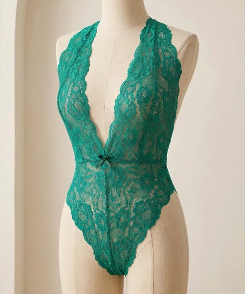 Dantelli Yeşil Body - Resim 3