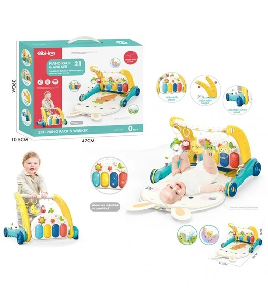 Piyanolu 2 in 1 (Mavi) Oyun Halısı Bebek Yürüteci ve Tavşan Desenli ürün görseli 1