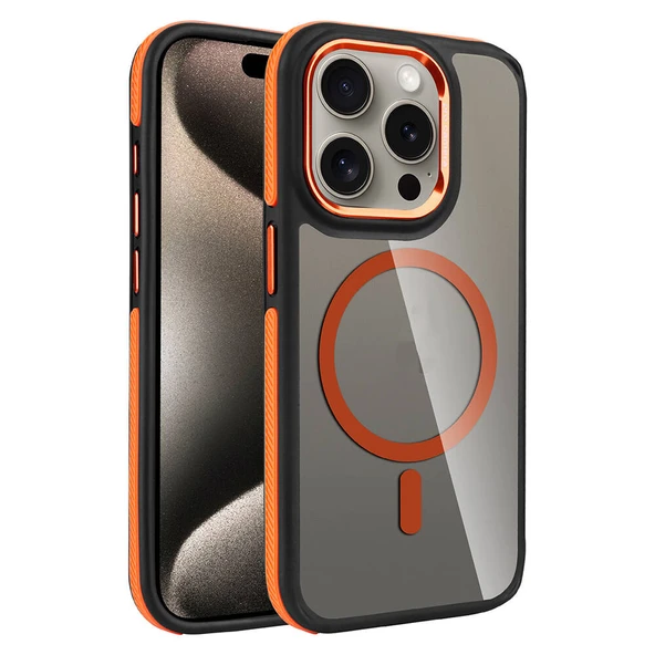 iPhone 15 Pro Kılıf Magsafe Şarj Özellikli Mat Görünümlü Orange Style Kapak ürün görseli 1