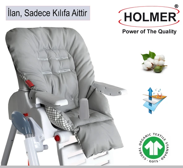 Holmer Leke Tutmaz Organik Mama Sandalyesi Minderi & Kılıfı Max-M Gri ürün görseli 1