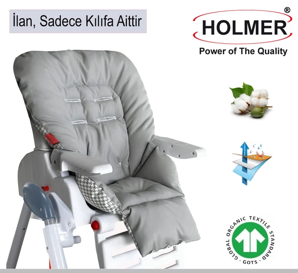 Holmer Leke Tutmaz Organik Mama Sandalyesi Minderi & Kılıfı Max-T/ Gri ürün görseli 1