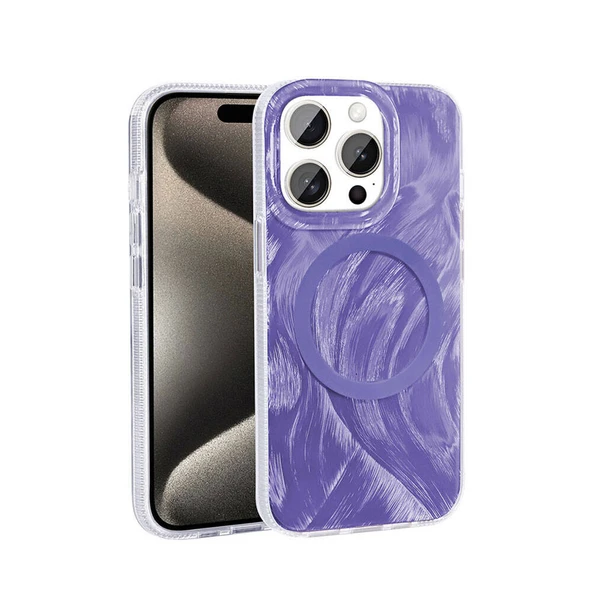 iPhone 15 Pro Max Kılıf Magsafe Şarj Özellikli Fırça Boya Desenli Brush Paint Patterned Kapak ürün görseli 1