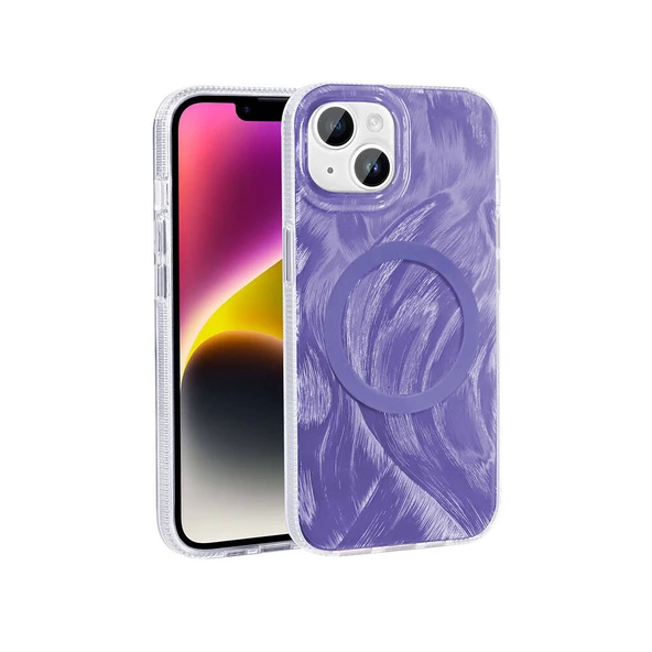 iPhone 15 Kılıf Magsafe Şarj Özellikli Fırça Boya Desenli Brush Paint Patterned Kapak ürün görseli 1