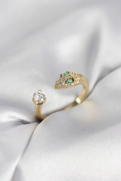 Yılan Model Zirkon Taşlı Gold Renk Kadın Yüzük TJ-BYK4080 ürün görseli 1