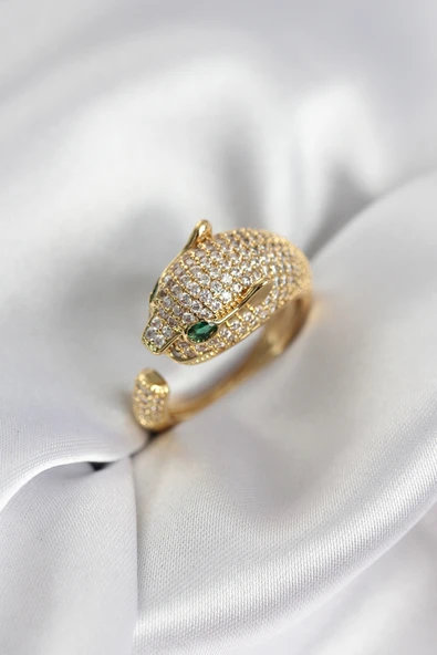 Jaguar Model Gold Renk Zirkon Taşlı Kadın Yüzük TJ-BYK3934 ürün görseli 1