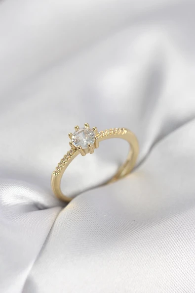 Tek Taş Model Gold Renk Zirkon Taşlı Kadın Yüzük - TJ-BYK4088 ürün görseli 1