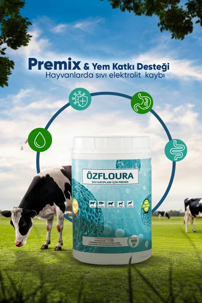 ÖZTAR İLAÇ Özfloura Büyükbaş & Küçükbaş Elektrolit Toz Yem Katkısı Sıvı Denge ve Metabolizma Desteği 1 Kg ürün görseli 1