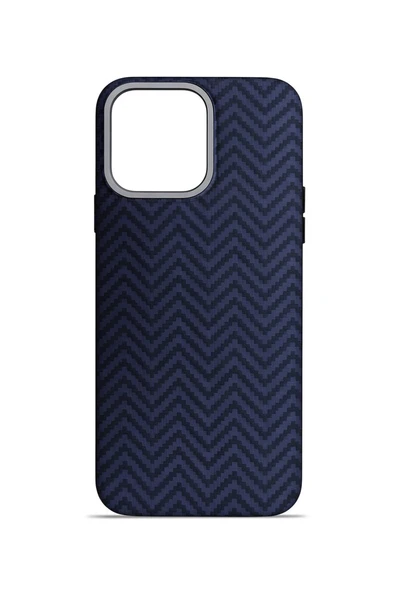 Aether Carbon iPhone 13-14 MagSafe Karbon Kılıf Deep Navy Pulse - Resim 4