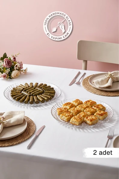 Selen Concept Güneş Model Büyük Boy El Yapımı Cam Tatlı Ve Sunum Tabağı 2'li Set ürün görseli 1