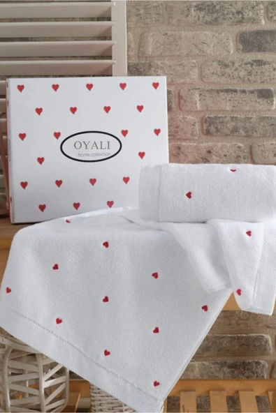 Havlu Organik Pamuk - Preminyum Kalp Nakışlı Microcotton El-yüz Havlusu Çeyizlik 1 Adet 50*90 ürün görseli 1