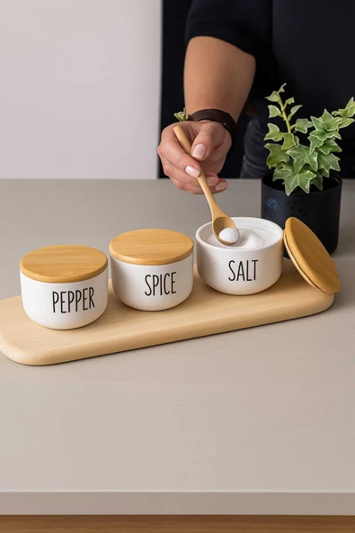 Kavanoz 3lü Bambu PİNTEREST Kapaklı Cam Kavanoz Tea/coffee/sugar ürün görseli 1