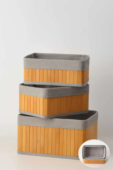 Saklama Kutusu PINTEREST 3LÜ BAMBU ORGANIZER SEPET 30X20X12-28X18X10-25X18X8 CM ürün görseli 1