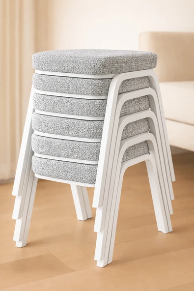 Ecowood Metal Tabure Beyaz - 6 Adet ürün görseli 1