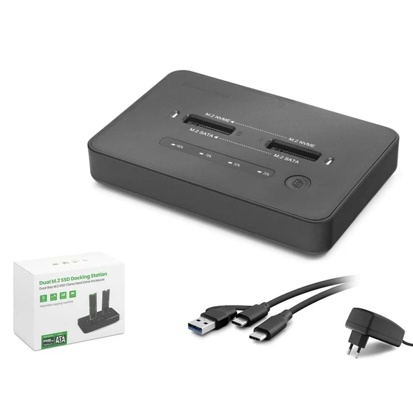 Hadron Hdx1797 Dual M.2 Ssd Disk Docking Station Nvme-Nvme Sata-Sata Klonlama Destekli - Siyah ürün görseli 1