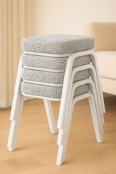 Ecowood Metal Tabure Beyaz - 4 Adet ürün görseli 1