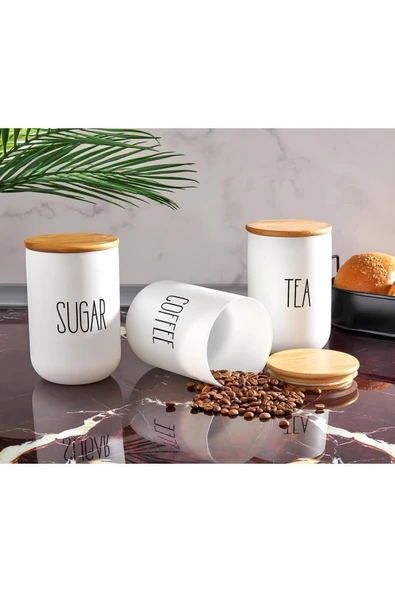 Kavanoz 3’lü Bambu Kapaklı Cam Çay/kahve/şeker 1000 ml Büyük Kavanoz Seti ürün görseli 1