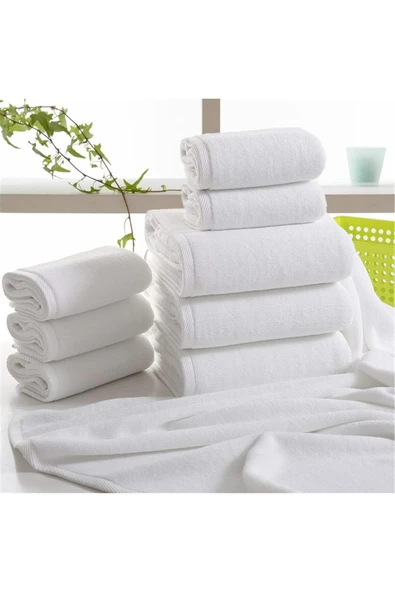 Havlu Preminyum Otel Havlusu 1 Adet %100 Pamuklu Banyo Havlusu Yüksek Kalite 450 gr 70*140 Cm - Beyaz ürün görseli 1
