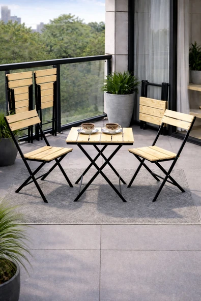 Ecowood Katlanır Masa ve Sandalye Seti | Balkon Kamp Seti ürün görseli 1