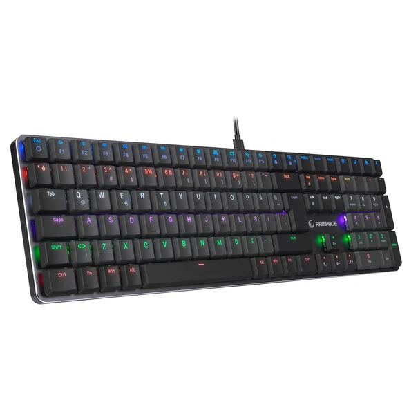 Rampage Granite Pro Siyah-Gri Low Profile Blue Switch Q Rainbow Mekanik Gaming Kablolu Oyuncu Klavye ürün görseli 1