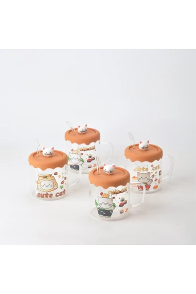 Kupa PINTEREST CAM PİPETLİ SİLİKON KAPAKLI KEDİLİ KUPA 1 ADET ÇOCUK-YETİŞKİN-HEDİYELİK 500ML ürün görseli 1