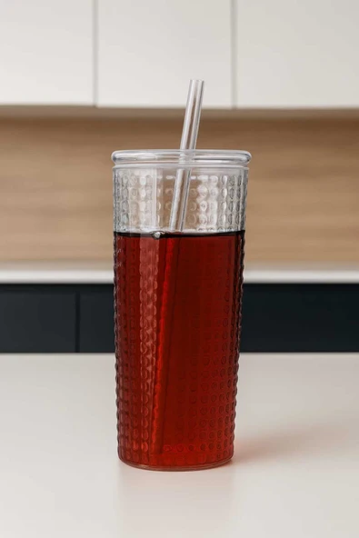 Bardak Pipetli Cam Bardak - Şeffaf 550 ML ürün görseli 1