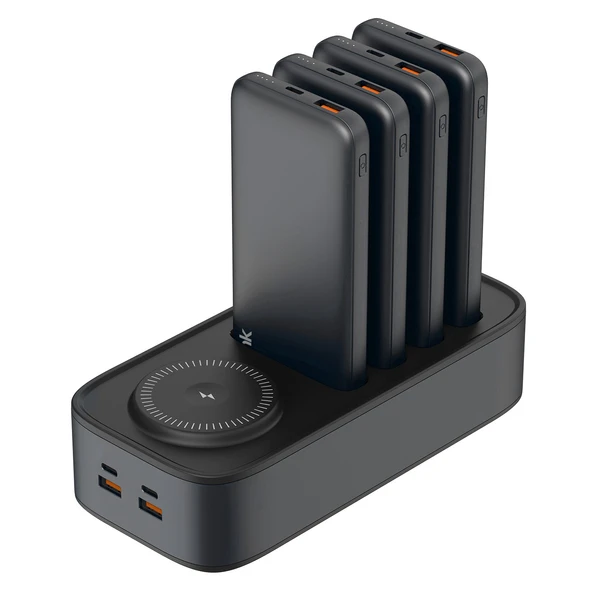 S-Link İp-Ds40 4 Adet 10000Mah Powerbank Li 15W Kablosuz Şarj Siyah Taşınabilir Şarj İstasyonu ürün görseli 1