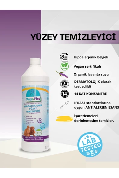 PİSY&PİSY ANTİALERJEN LAVANTA ÖZLÜ KONSANTRE HİPOALERJENİK YÜZEY TEMİZLEYİCİ 1 L ürün görseli 1