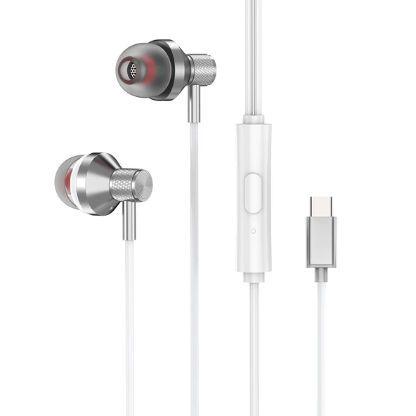 S-Link Sl-Tpk03 Type-C Telefon Uyumlu Metal Beyaz Kulak İçi Mikrofonlu Kulaklık ürün görseli 1