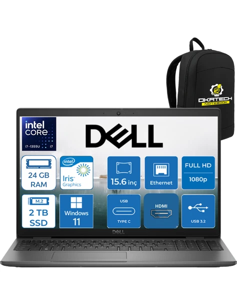 VOSTRO 3530 Intel Core i7-1355U 24 GB RAM DDR4 2 TB  SSD 15.6" 120 HRZ FULLHD W11PRO  TAŞINABİLİR BİLGİSAYAR + OKATECH ÇANTA N1601PVNB3530UOKATECH9 ürün görseli 1