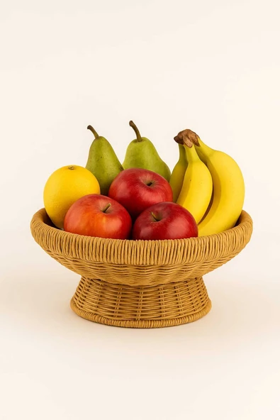 Tepsi PINTEREST ÖRGÜ RATTAN AYAKLI SEPET MEYVE-SEBZE-SUNUM 25X25X12 CM ürün görseli 1