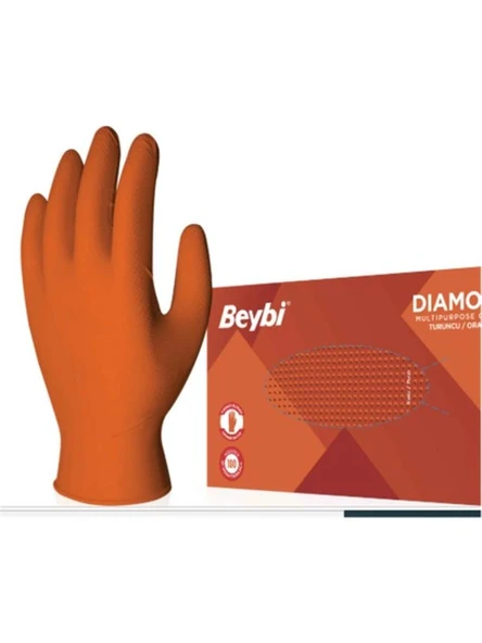 Beybi Diamond Pudrasız L Beden Kalın Turuncu Nitril Eldiven Large (100 Lü Paket) ürün görseli 1