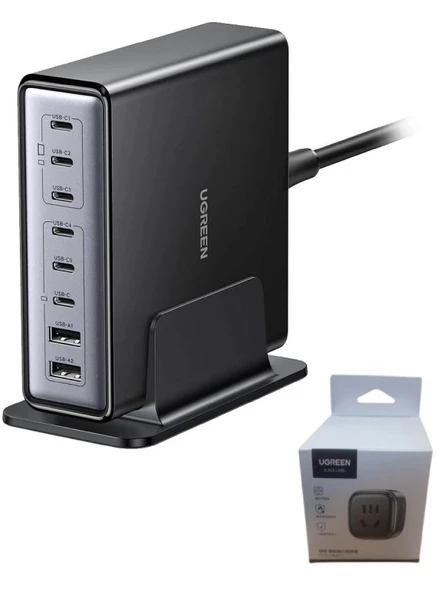 UGREEN 55763 X766 Nexode 6xUSB-C 2xUSB-A 200W GaN 8 Portlu Masaüstü Hızlı Şarj Cihazı  İstasyonu (Ugreen 35608 Avrupa Priz Adaptörü İle ) ürün görseli 1