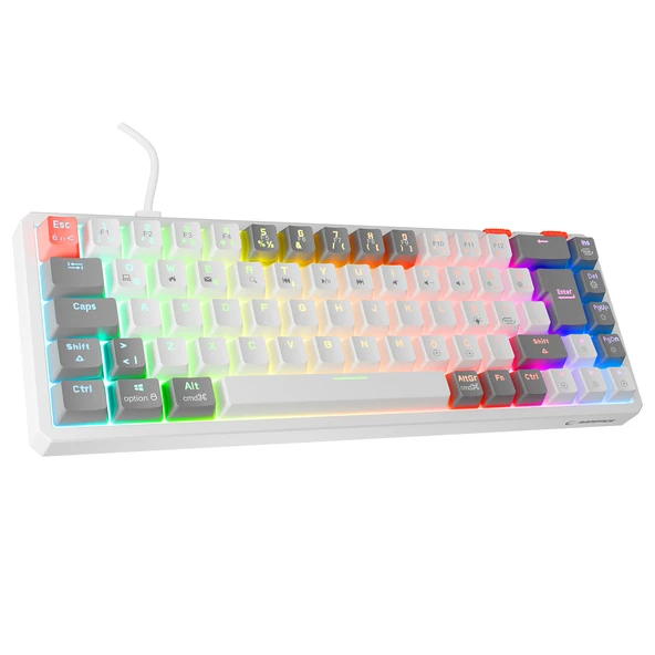 Rampage Yoru Mini Beyaz-Gri Type-C Bağlantılı Outemu Red Swich Q Mekanik Gaming Oyuncu Klavye Rgb ürün görseli 1