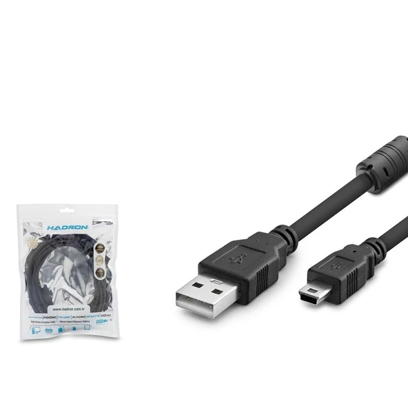 Hadron Hdx7523 Usb Mini V3-5Pin To Usb Kablo 3M Siyah ürün görseli 1