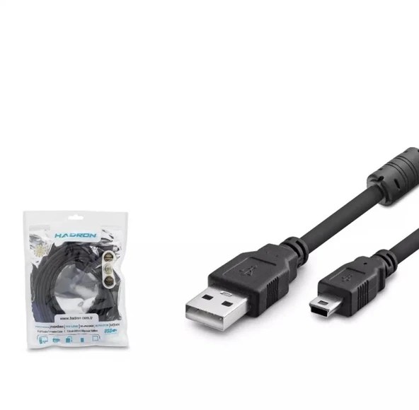 Hadron Hdx7520 Usb Mini V3-5Pin To Usb Kablo 5M Siyah ürün görseli 1
