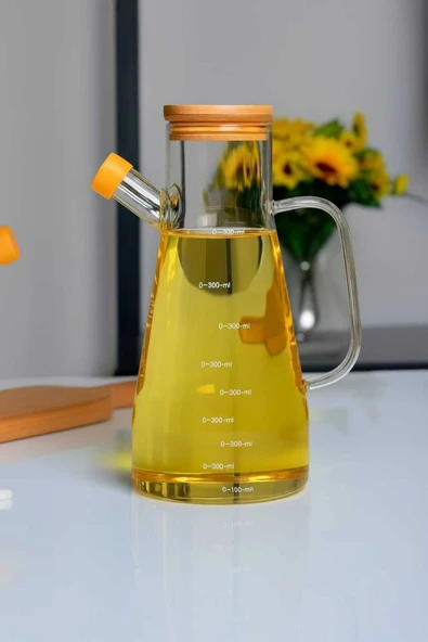 Yağdanlık Cam Yağdanlık — Bambu Kapaklı, Ölçekli, Silikon Tıpalı ürün görseli 1