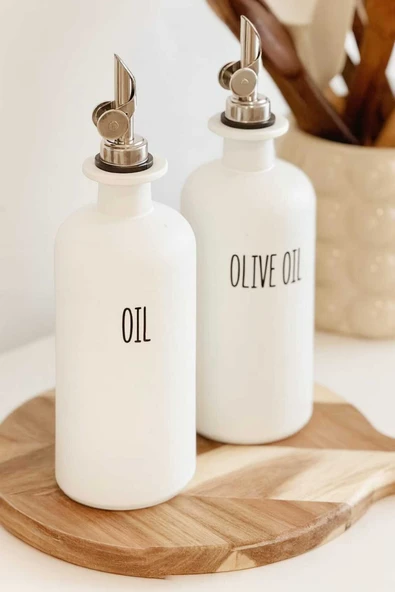 Yağdanlık 2 Lİ CAM YAĞDANLIK BEYAZ 500 ML 4 ADET ETİKET HEDİYELİ ürün görseli 1