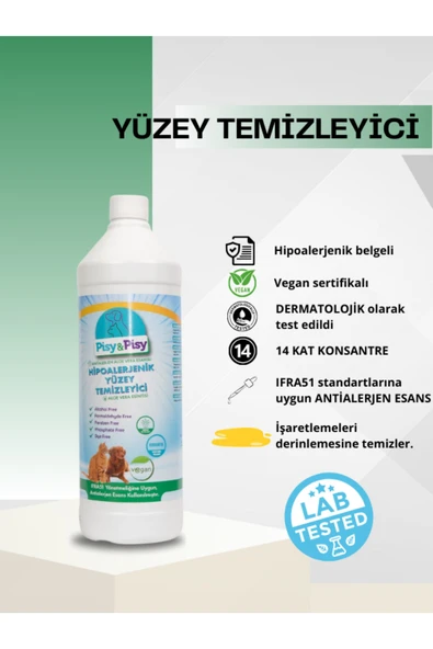 PİSY&PİSY ANTİALERJEN ALOE VERA ESANSLI KONSANTRE HİPOALERJENİK YÜZEY TEMİZLEYİCİ 1 L ürün görseli 1