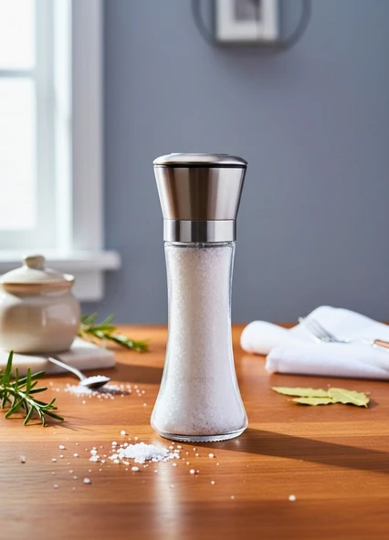 Lüks Çelik Kapaklı Cam Tuz ve Karabiber Değirmeni – 19 cm Modern Baharat Öğütücü ürün görseli 1